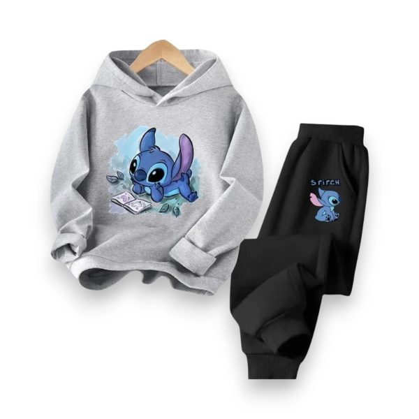 Kids two-piece Disney Stitch outfit with cozy hoodie and joggers featuring Stitch