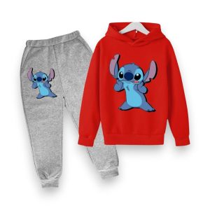 Red Lilo & Stitch hoodie and jogger set with playful Stitch graphic for kids