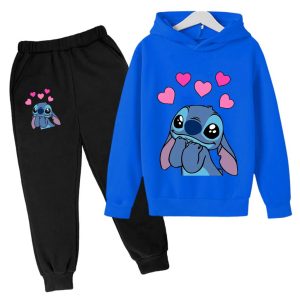 Red Stitch Hoodie and Jogger Set for kids with cute Stitch design and heart graphics