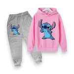 Sky blue Lilo & Stitch hoodie and jogger set for kids with Disney character Stitch graphic.