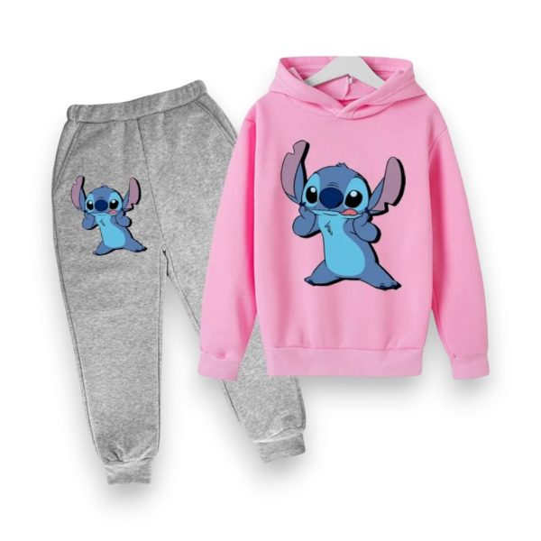 Sky blue Lilo & Stitch hoodie and jogger set for kids with Disney character Stitch graphic.