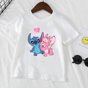 Stitch and Angel Kids T-Shirt featuring a cute duo design