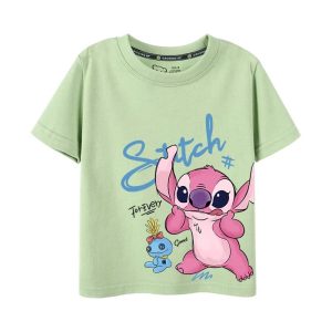 A cute Stitch Angel Kids T-Shirt in green
