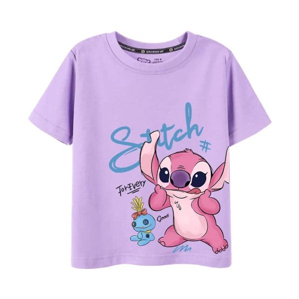 A cute Stitch Angel Kids T-Shirt in purple