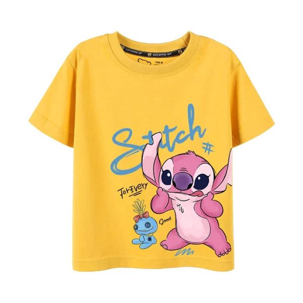 A cute Stitch Angel Kids T-Shirt in yellow