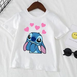 Stitch in Love T-Shirt for Kids featuring Stitch with hearts
