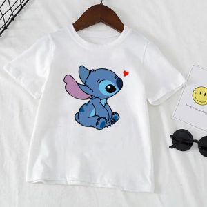 Thinking Stitch T-Shirt for Kids featuring Stitch in a thoughtful pose