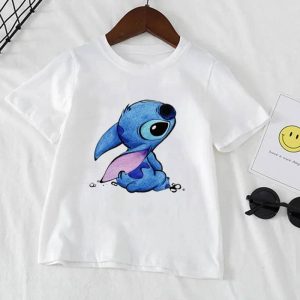 White Stitch T-Shirt for Kids with minimalist Stitch design